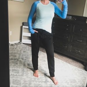 lululemon athletica Tops - Lululemon Raglan Blue Logo Athletic Long Sleeve lululemon athletica Tops - Lululemon Raglan Blue Logo Athletic Long Sleeve